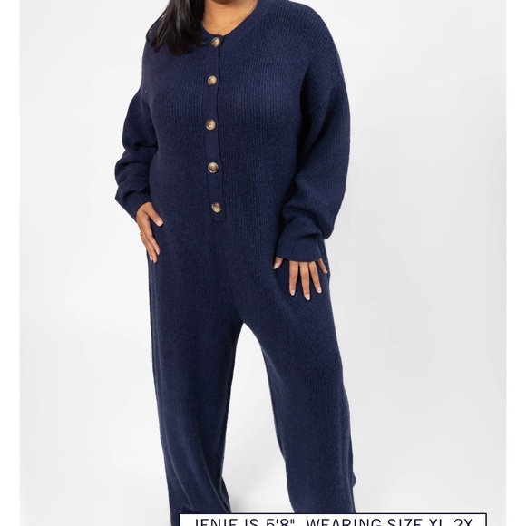 Smash + Tess Pants - Smash + Tess Deep Blue Knit Jumpsuit